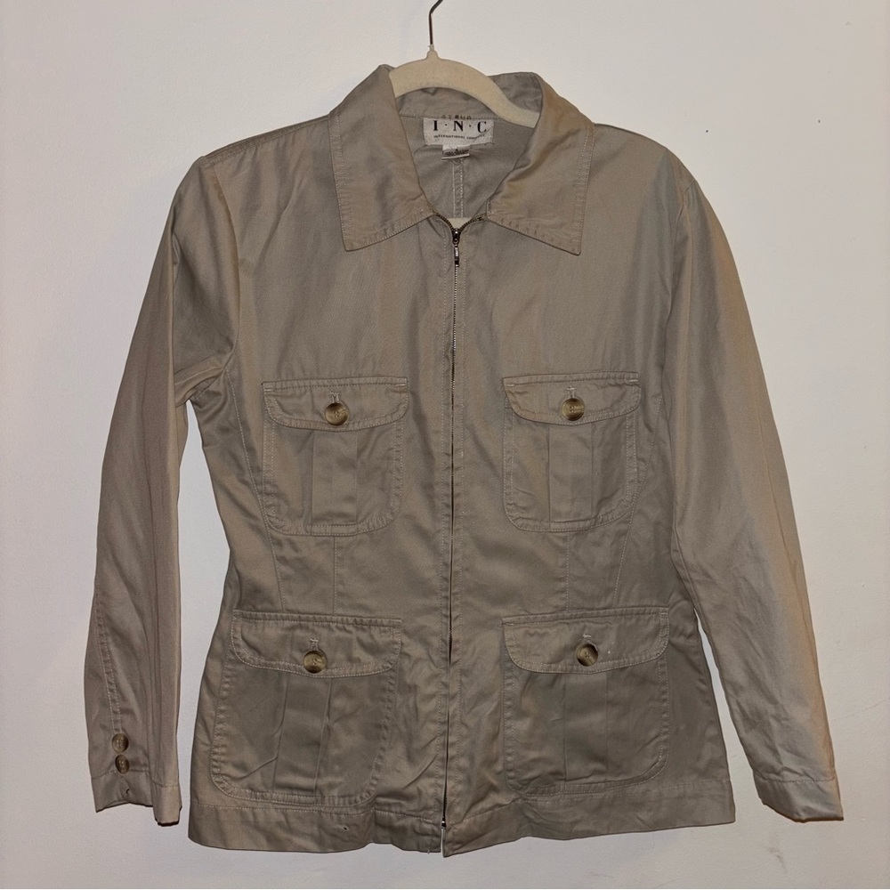 INC International Concepts Tan Utility Jacket with Structured Design Size 4